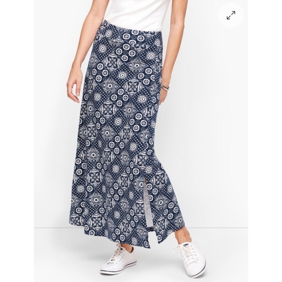 Talbots LP Large Petite Jersey Wrap Maxi Skirt Bandana Print Stretch Womens - Picture 2 of 13